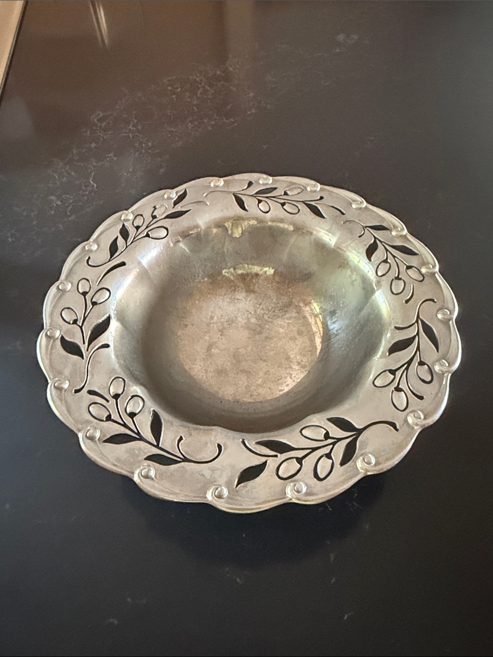 Lenox Silver Decorative Serving Bowl with Olive Vine Motif